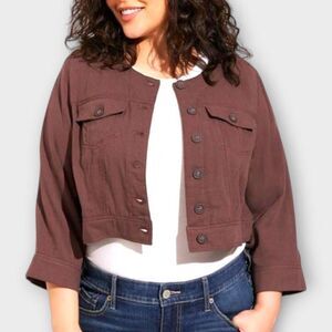 Women's Cropped Button Front Jacket - Brown